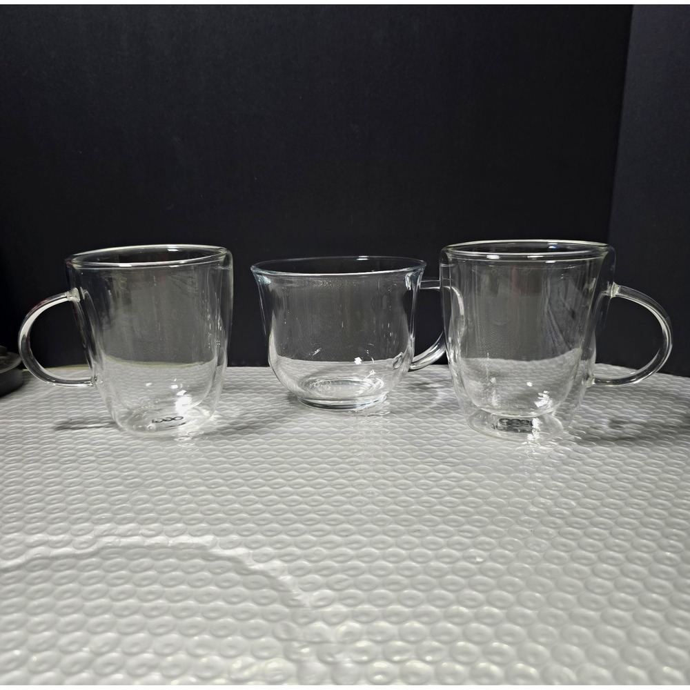 OGGI Clear Glass Coffee Mug Set, 12 fl oz, Set of 2 Dbl Insulated,1 All Glass